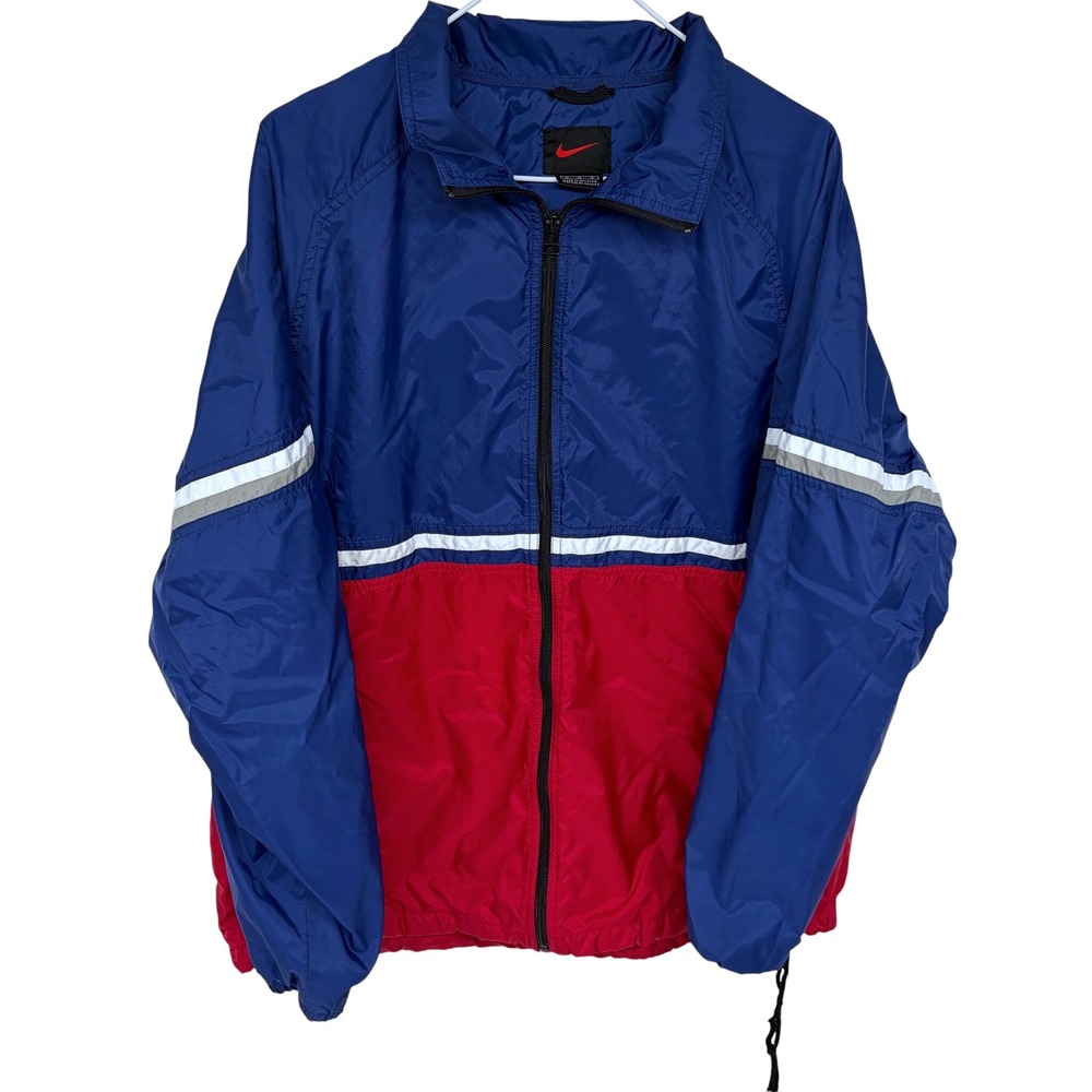Vintage Nike Colorblock Full Zip Windbreaker Jacket Medium Blue Red Late 90s
